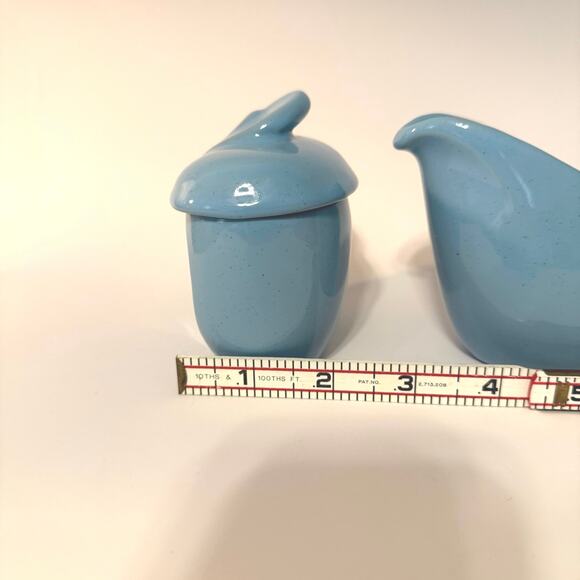 Frankoma Cream Covered Sugar Lazy Bones Blue Speckled 50s Vintage Pottery USA - Picture 7 of 11